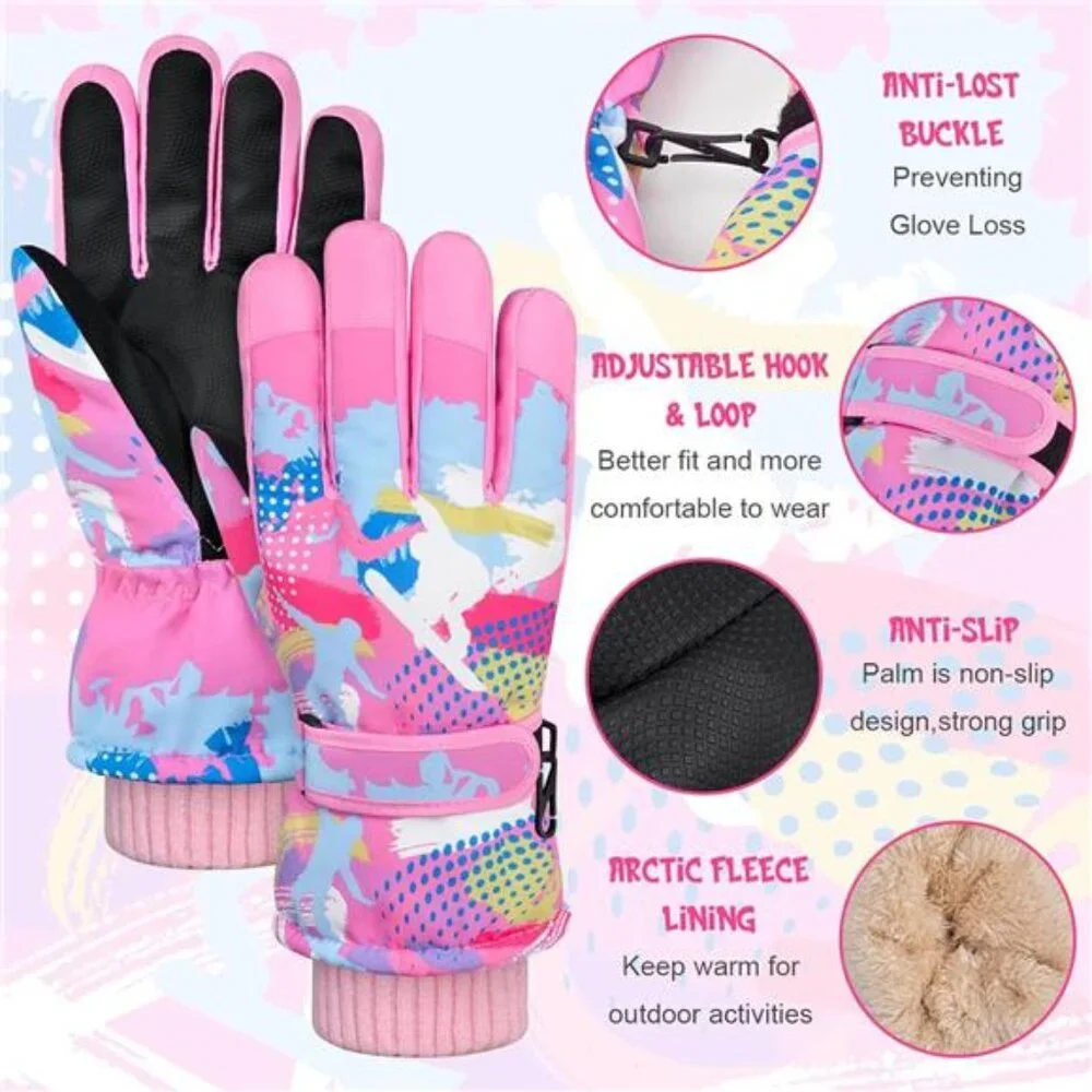 Kids Winter Snow Gloves Waterproof Ski Gloves Girls Boys 8-15 Touchscreen